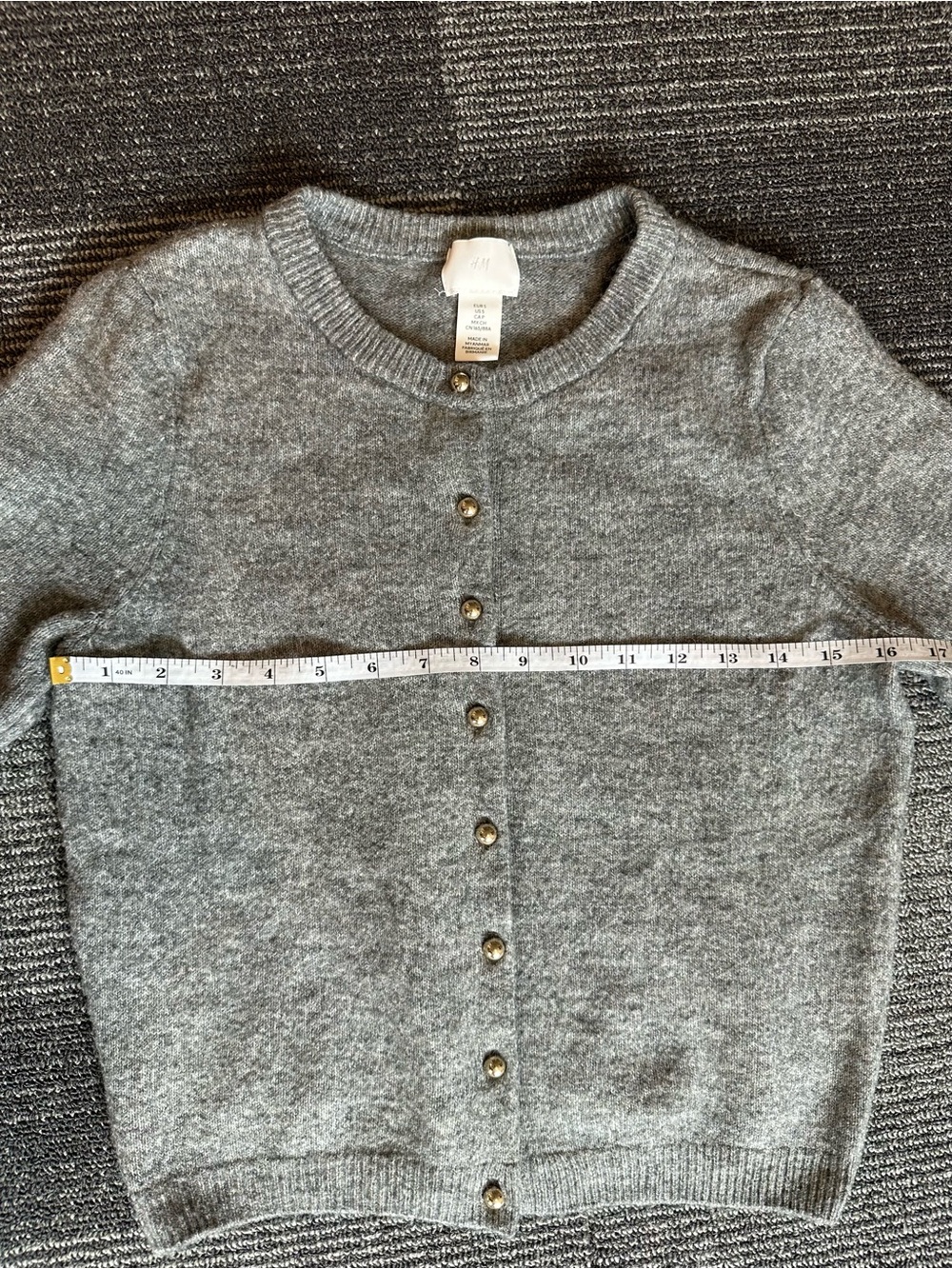 H&M Heather Grey Short-Sleeve Gold Button-Front Sweater | SIZE S - Picture 5 of 7